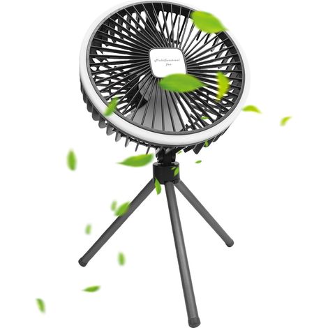 Ventilador de camping con trípode y lámpara, batería USB portátil de 1200 mAh, ABS gris. (1/5)