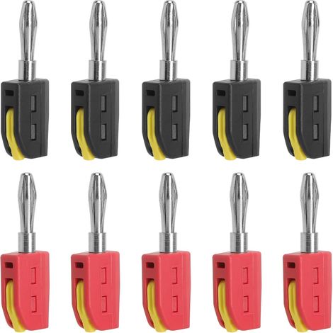 4-mm-Bananenstecker, Lautsprecher-Bananenstecker, HiFi-Bananenstecker, 10 Stück, rot/schwarz, 32 A, 250 V – Lötfreie Schnellverbindung aus vernickeltem Messing und modifiziertem Nylongehäuse – für Ver (1/5)