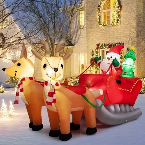 8FT Long Christmas Inflatable Santa Rides Sled Santa Claus Sleigh LED Lights (1/5)
