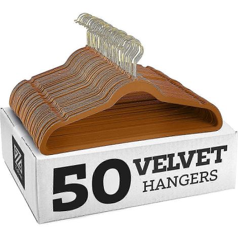 Rutschfeste Samtkleiderbügel – Anzugbügel (10er-Set) – goldener Haken – mokkabraun