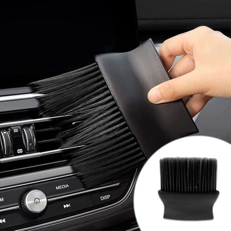 1 brosse à poussière pour intérieur de voiture, poils doux, brosse de nettoyage pour tableau de bord automobile, aérations de climatisation, cuir, anti-rayures (noir) (1/4)