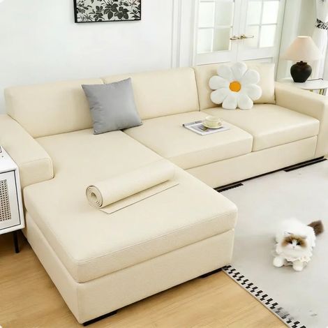 (Blanc cassé, 30x138cm) Autocollant en cuir PU imperméable et résistant à l'usure pour rénovation DIY, adapté aux canapés et aux sièges de voiture. (1/4)