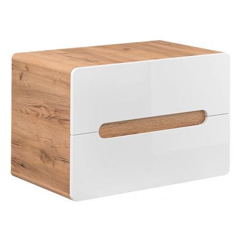 Meuble sous vasque suspendu ARUBA 2 tiroirs – Pour vasque à poser 80 cm-Naturel/Blanc-Largeur 80 cm (1/5)