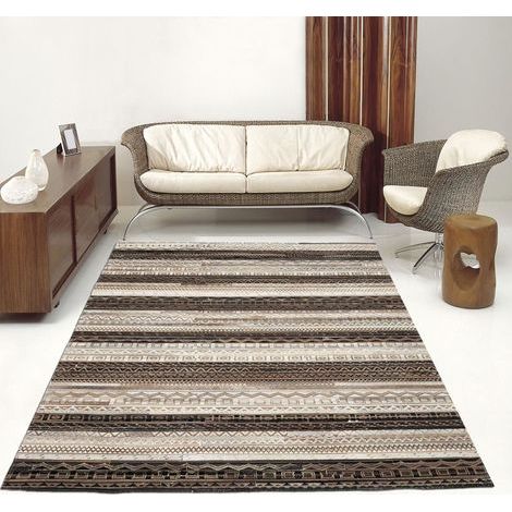 Tapis peau de vache 80x150 beige kilim fait main ZAIRA (1/5)