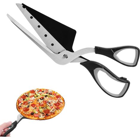 Tijeras para pizza con pala, cortador de pizza multifuncional negro de 27 cm. (1/5)