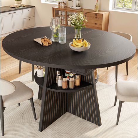 Mesa extensible de MDF negro 110-150 x 110 x 76 cm, redonda/rectangular, 2-8 plazas (1/5)