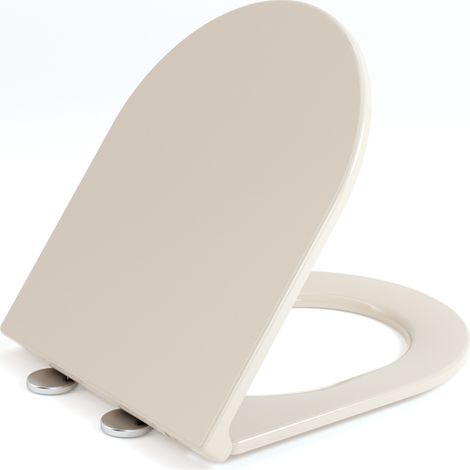 Siège de Toilette Forme D en Thermodur Premium Cuvette Toilette Disponibles - Double Frein de Chute Soft-Close - Fixation Stable & Inox - AquaWise Beige (1/4)