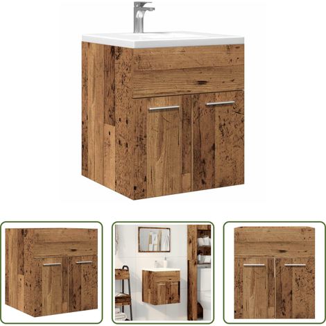 vidaXL Bois d'ingénierie -  Meuble lavabo de salle de bain vieux bois bois d'ingénierie (1/5)