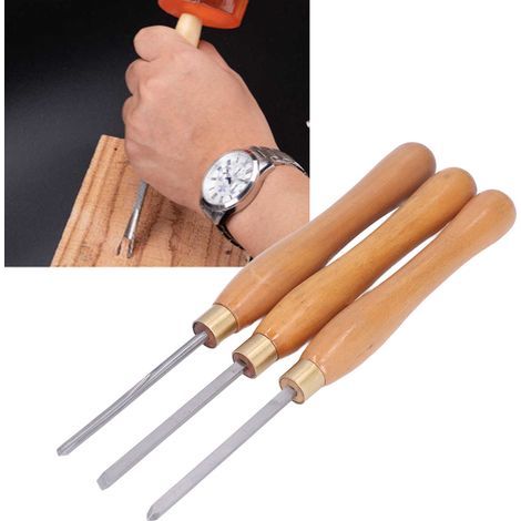 3 Pièces Outils de Tournage sur Bois Ciseaux à Manche en Hêtre avec Insert Acier pour Travail du Bois DIY (1/5)