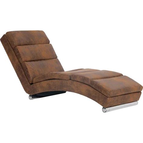 Chaise longue, Fauteuil Relax, pour Jardin Balcon Camping, Marron Similicuir daim OIB7189E (1/5)