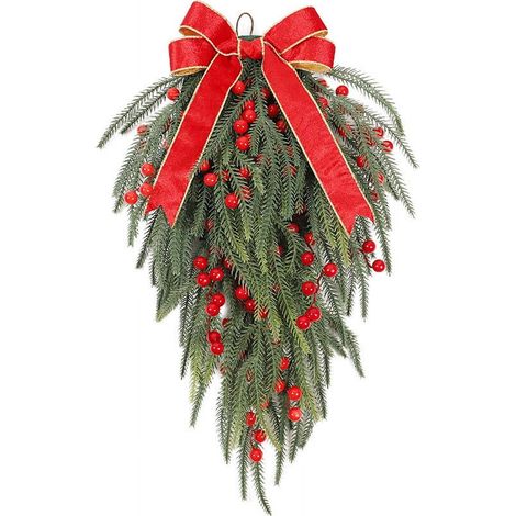 Guirlande De Noël En Forme De Goutte - Branches De Pin D'Norfolk Réalistes - Pour Porte Fenêtre Mur Jardin - 60 Cm (1/5)