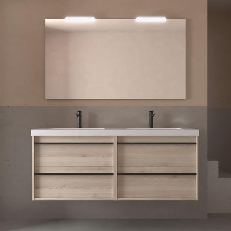 Ensemble complet ATTILA 1400 4 tiroirs NATUREL + meuble-lavabo + miroir + éclairage (1/2)
