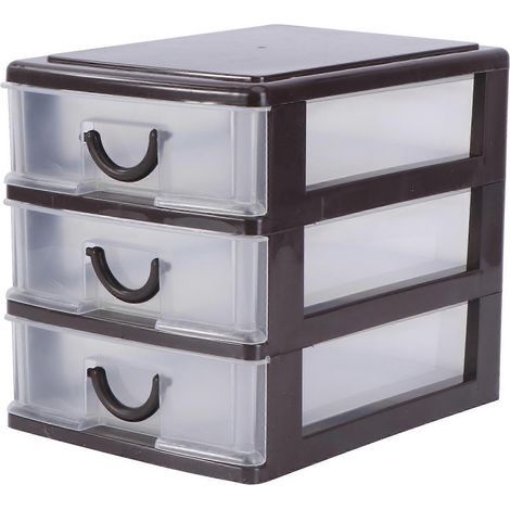1-teilige Aufbewahrungsbox aus Kunststoff, praktischer Behälter für kleine Büroartikel, handlicher Dokumentenorganizer, Aufbewahrungsschublade für Zuhause und Büro (braun, 3 Ebenen) (1/2)