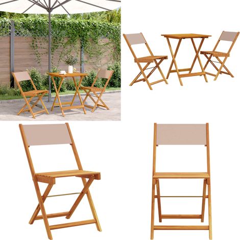 3-tlg. Bistro-Set Taupe Stoff und Massivholz - Gartentisch - Esszimmergarnitur - Holztisch - Outdoor Möbel - Gartenstühle - Home & Living (1/5)