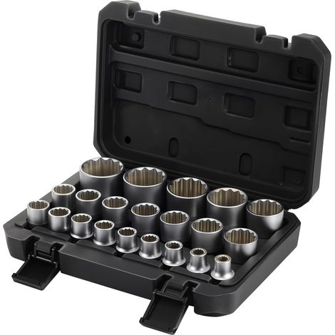 Lot de 21 douilles cannelées 1/2" à 12 pans - 8 à 36 mm - Douille en acier CR-V métrique (1/5)