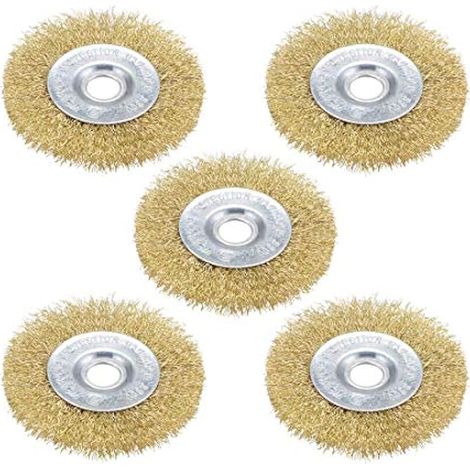 5 pièces Brosse métallique 100mm pour nettoyeur de terrasse Ryobi, acier laiton ondulé, alésage 5/8 pouce, pour dérouillage, polissage, ébavurage, décapage (1001613mm)