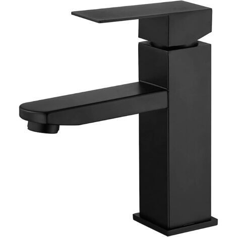 Mitigeur de lavabo noir mat en inox – Contrôle de débit unique – Installation facile avec flexible – Résistant à la corrosion (1/5)