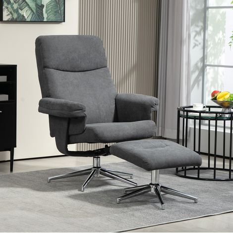 MEUBLIV Poltrona relax reclinabile con poggiapiedi, grigio scuro, schienale manuale 130° (1/5)