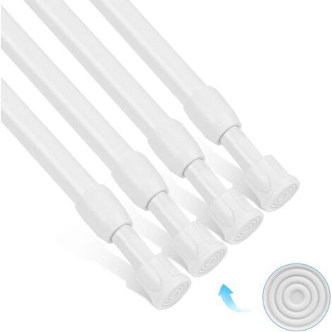 Extendable curtain rod, set of 4, 30-50 cm, white, iron and TPR, tension fixing (1/5)
