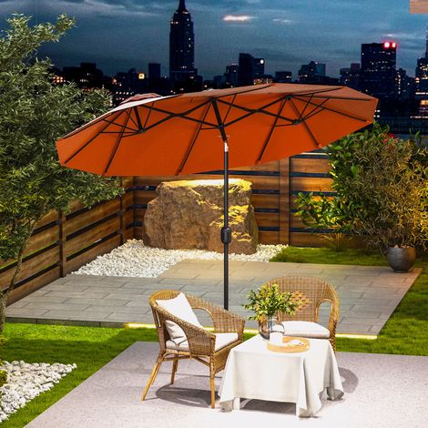 Outsunny Sonnenschirm, Gartenschirm, neigbar, mit Handkurbel, Winddach, Polyester+Stahl, Weinrot, 295 x 152 cm
