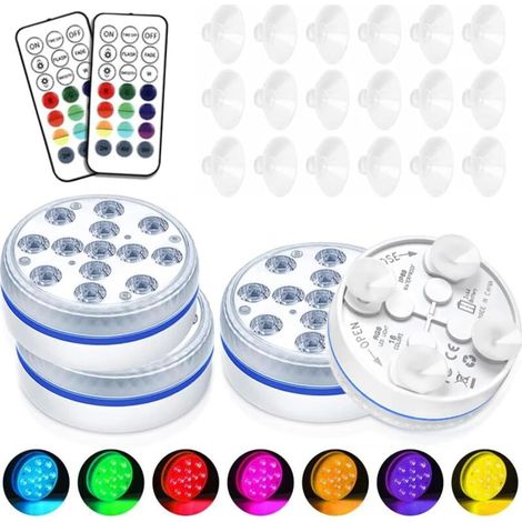 Lot de 4 projecteurs LED submersibles pour piscines hors sol, étanches IP68, avec télécommande RF et 16 couleurs RGB.-AquaForge