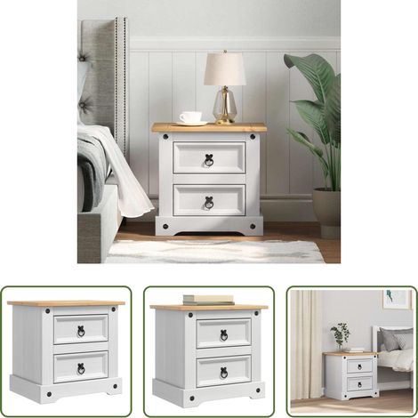 vidaXL Massives Holz - Nachttisch Corona Weiß 53 x 39 x 47 cm Massives Kiefernholz (1/5)
