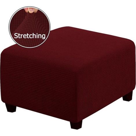 1 housse de chaise carrée, polyester bordeaux, lavable en machine, pour pouf intérieur