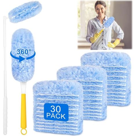 [NEVER USED] 30-Piece Duster Kit, 360° Cleaning Refill Duster, Refill Duster with 2 Handles, for Hair, Dust, Roof Cleaning, Dirt