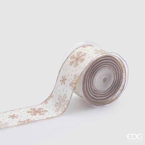 EDG Enzo De Gasperi Nastro Natale Snowflakes H 65 Mm 10 Mt Avorio Oro