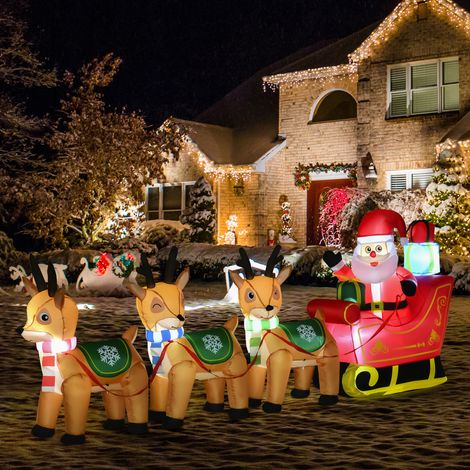 Décoration de Noël gonflable Père Noël et rennes pour l'extérieur, avec souffleur, 140 m, rouge et marron (1/5)