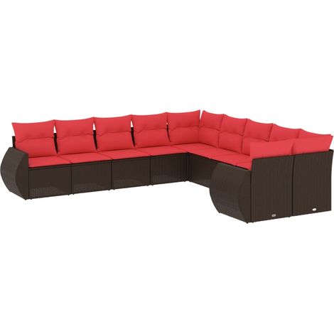 Maison Exclusive - 10-teiliges Gartensofa-Set mit Kissen, braun,