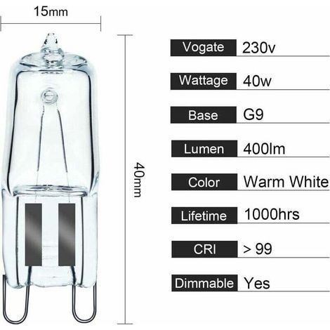 Ampoule de four G9 Halogècne Four G9 40W 230V Ampoule de tolècrance 300ècC 2 Pac (1/3)