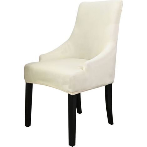 Housse de chaise en velours beige, amovible et lavable, douce et protectrice pour chaise de salle à manger. (1/5)