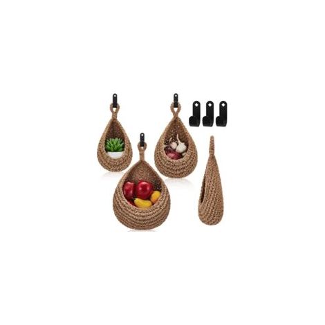 Tropfenförmiger Hängekorb für die Wand, Zwiebelkorb zum Aufhängen, Garderobe im Boho-Stil, Obstaufbewahrung, Wandhaken für Küche, Haushalt, Restaurant, Aufbewahrung für Knoblauch und Gemüse, Wandpflan (1/4)
