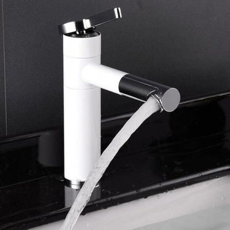 Robinet pivotant + poignée ou pour salle de bain, robinet de lavabo élégant, blanc (1/5)