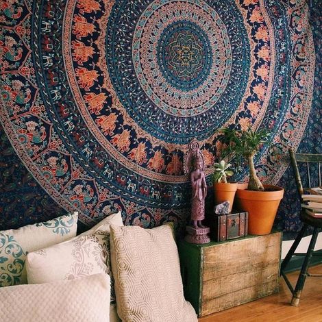 Tapisserie Cadeau Tapisseries Hippie chameau Mandala Bohème Psychédélique Complexe Indien Tenture murale Literie Couvre-lit200x150cm (1/4)