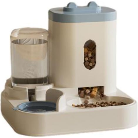 Distributeur Croquettes Chat/de Nourriture 2 en 1, Distributeur Automatique d'aliments et d'eau Animaux de Compagnie de Petite(Bleu) (1/5)