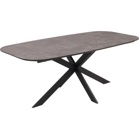 Table de salle à manger rectangulaire design moderne avec plateau MDF aspect pierre grise et structure métal, 200x100 cm 040009269
