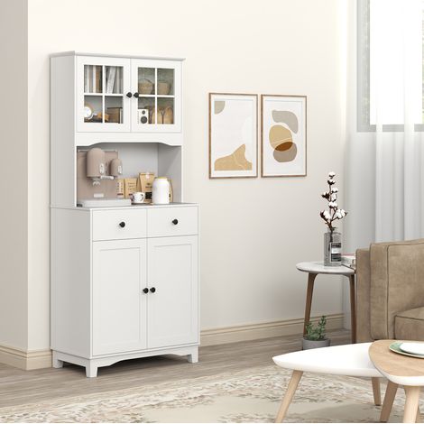Küchenhochschrank 74,5/40/172 cm Weiß mit Mikrowellenfach, Vitrine und 2 Schubladen (1/5)