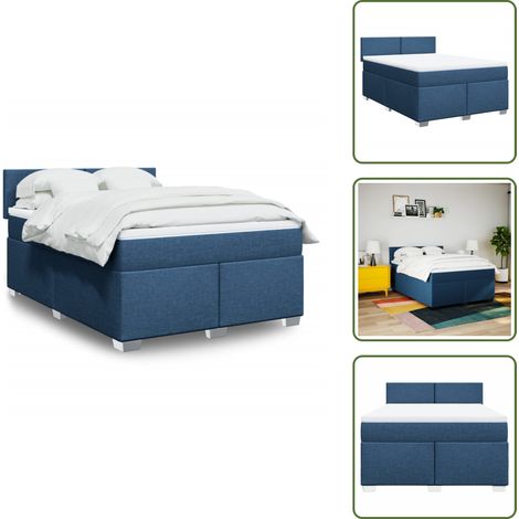 Sommier à lattes de lit avec matelas Bleu 160x200 cm Tissu - Sommier À Lattes De Lit - Sommiers À Lattes De Lit - Lit - Meuble De Chambre À Coucher (1/5)