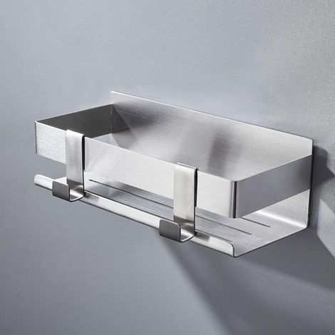 Selbstklebendes Badezimmerregal aus Edelstahl, Duschkorb ohne Bohren mit 2 Haken, 2297,5 cm (silber)
