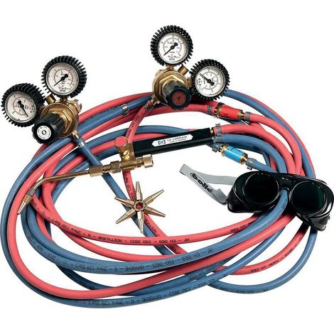 Chalumeau soudeur à flamme bi-gaz – Équipement Oxyflam avec 2 détendeurs et 7 becs interchangeables – Performance optimale pour soudure – Le Lorrain