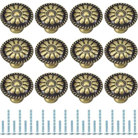 Lot de 12 boutons de tiroir ronds pour meubles, armoires, commodes, portes, bureaux, chambres, placards (Bronze) (1/4)