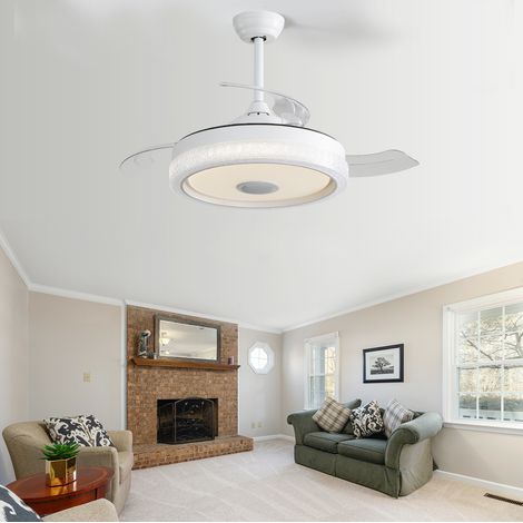 42-Zoll-Deckenventilator mit 32-W-RGB-LED, reversierbarem DC-Motor, 3 weißen ABS-Flügeln (1/5)