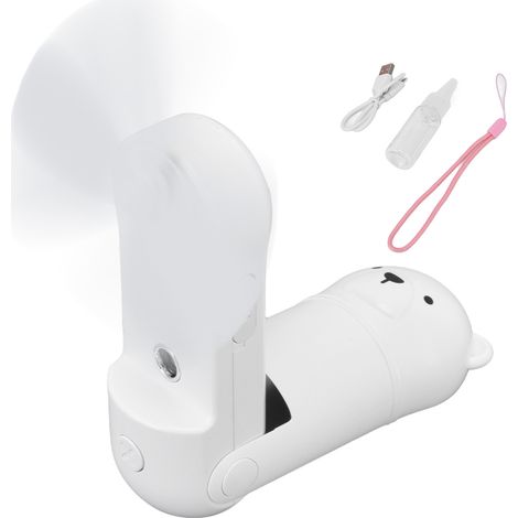 Ventilateur de Poche Rechargeable Mini avec Humidificateur - Portable Voyage Blanc (1/5)