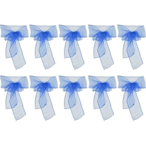 Ceinture de chaise de banquet exquis, nœuds de chaise bleu royal, ceintures, décoration de fête de mariage (en organza) (1/5)