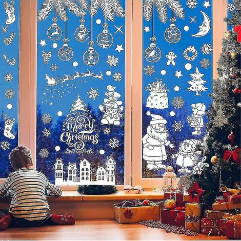 Sticker Fenêtre Noël - PVC Électrostatique Auto-Adhésif - 9 Feuilles 20 x 30 cm - Impression Double Face - Réutilisable - Pour Vitres Miroirs Réfrigérateurs - Lot de 114 Pièces (1/4)