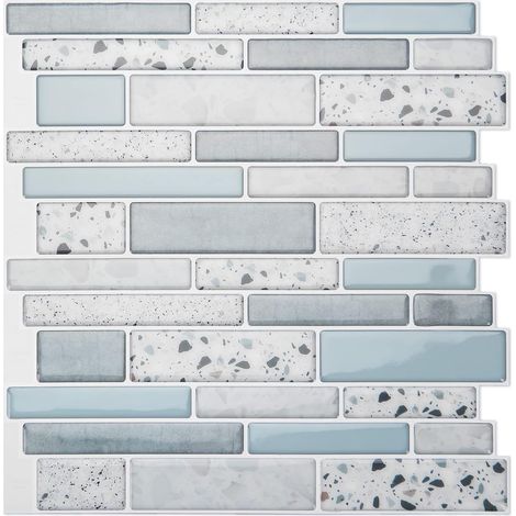 Peel and Stick Wall Tiles Splashback Self Adhesive Wall Tiles Stone Design, 10 Sheets, Marble, 30x30cm (Blue) (1/5)