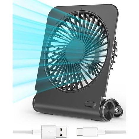 Mini-Ventilator mit 4 Geschwindigkeitsstufen, USB-aufladbar, leise, 220 V, faltbar, extrem starker Luftstrom, Schwarz (1/5)