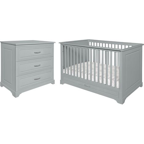 Lit évolutif 70x140 et commode 3 tiroirs Novelies Melody Gris
